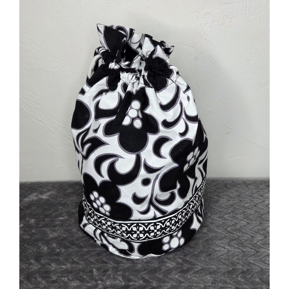 Vera Bradley Black White Floral Ditty Bag Plastic Lined Organizer Pouch